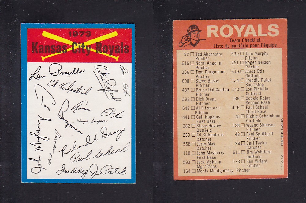 1973 O-PEE-CHEE BASEBALL CARD TEAM CHECKLISTS KANSAS CITY ROYALS photo 1973 O-PEE-CHEE BASEBALL CARD TEAM CHECKLISTS KANSAS CITY ROYALS photo