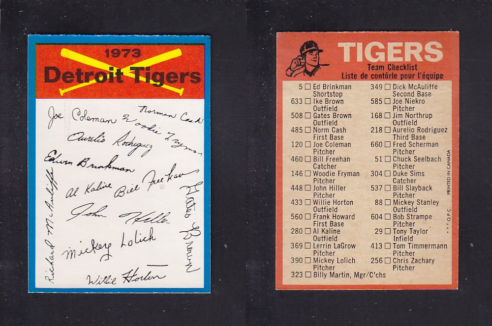 1973 O-PEE-CHEE BASEBALL CARD TEAM CHECKLISTS DETROIT TIGERS photo 1973 O-PEE-CHEE BASEBALL CARD TEAM CHECKLISTS DETROIT TIGERS photo