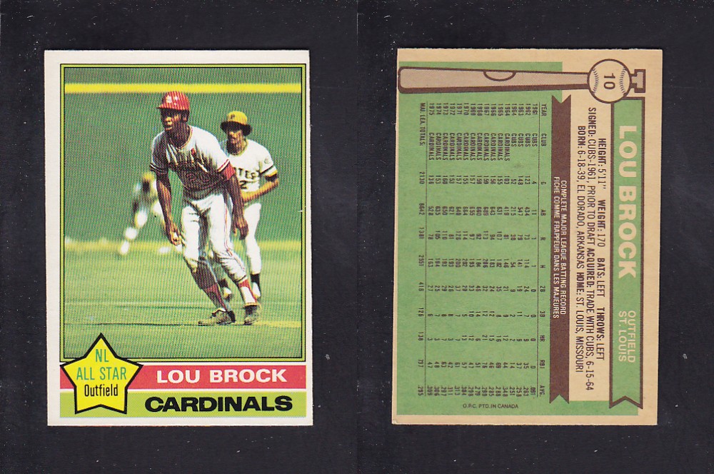 1976 O-PEE-CHEE BASEBALL CARD #10 L. BROCK photo