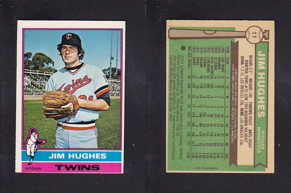 1976 O-PEE-CHEE BASEBALL CARD #11 J. HUGUES photo