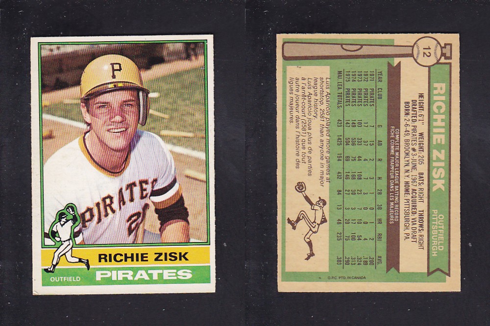 1976 O-PEE-CHEE BASEBALL CARD #12 R. ZISK photo 1976 O-PEE-CHEE BASEBALL CARD #12 R. ZISK photo