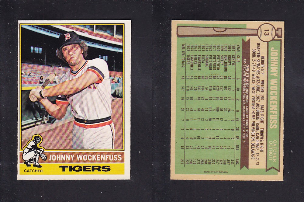 1976 O-PEE-CHEE BASEBALL CARD #13 J. WOCKENFUSS photo 1976 O-PEE-CHEE BASEBALL CARD #13 J. WOCKENFUSS photo