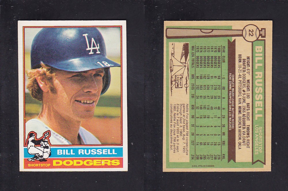 1976 O-PEE-CHEE BASEBALL CARD #22 B. RUSSELL photo 1976 O-PEE-CHEE BASEBALL CARD #22 B. RUSSELL photo