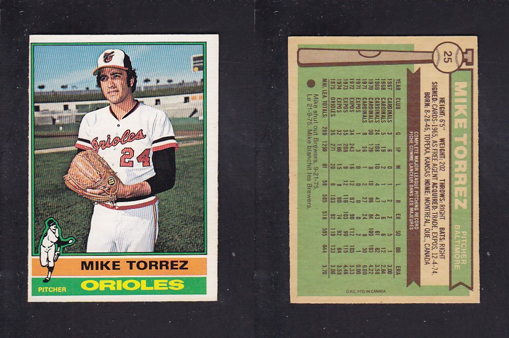 1976 O-PEE-CHEE BASEBALL CARD #25 M. TORREZ photo