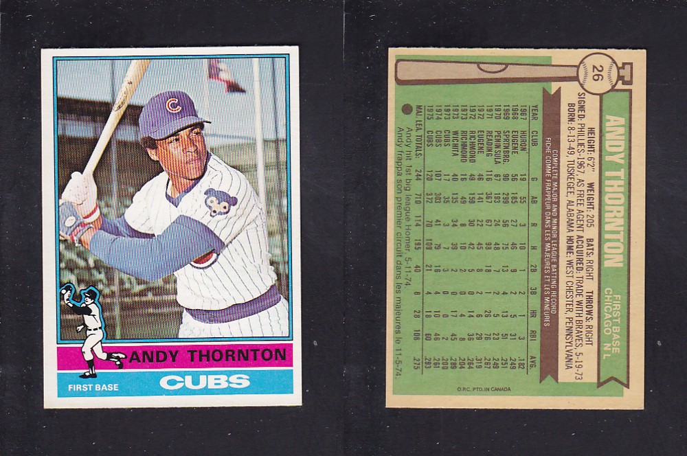 1976 O-PEE-CHEE BASEBALL CARD #26 A. THORNTON photo 1976 O-PEE-CHEE BASEBALL CARD #26 A. THORNTON photo