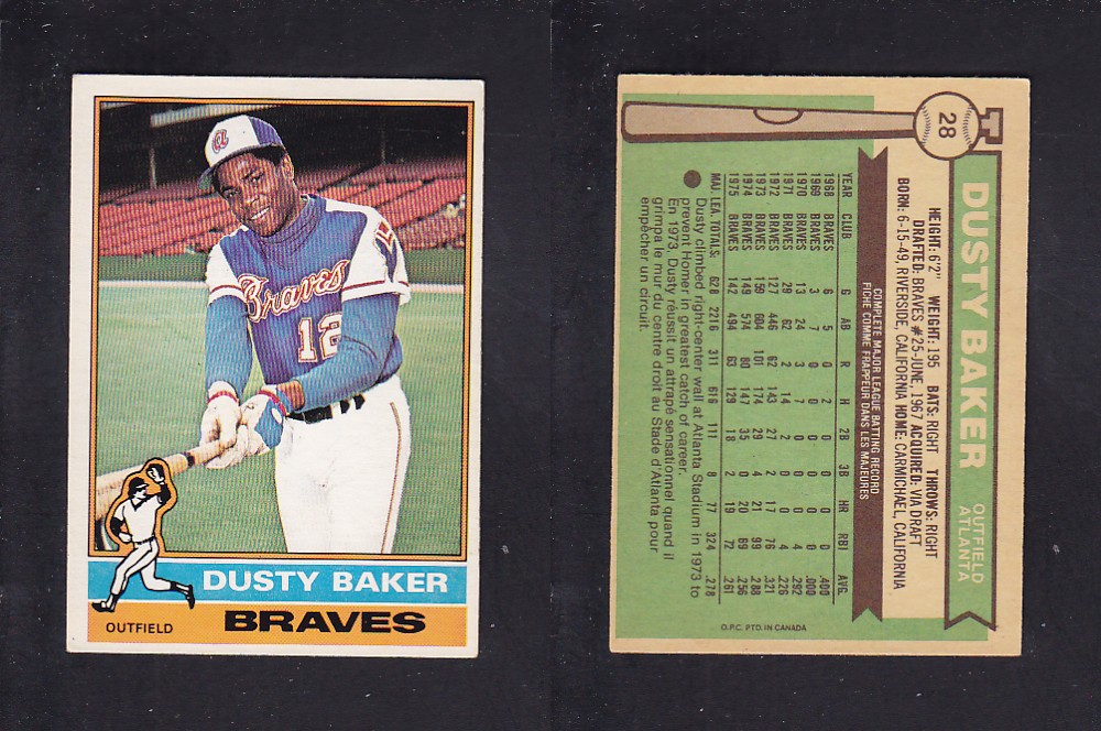 1976 O-PEE-CHEE BASEBALL CARD #28 D. BAKER photo 1976 O-PEE-CHEE BASEBALL CARD #28 D. BAKER photo