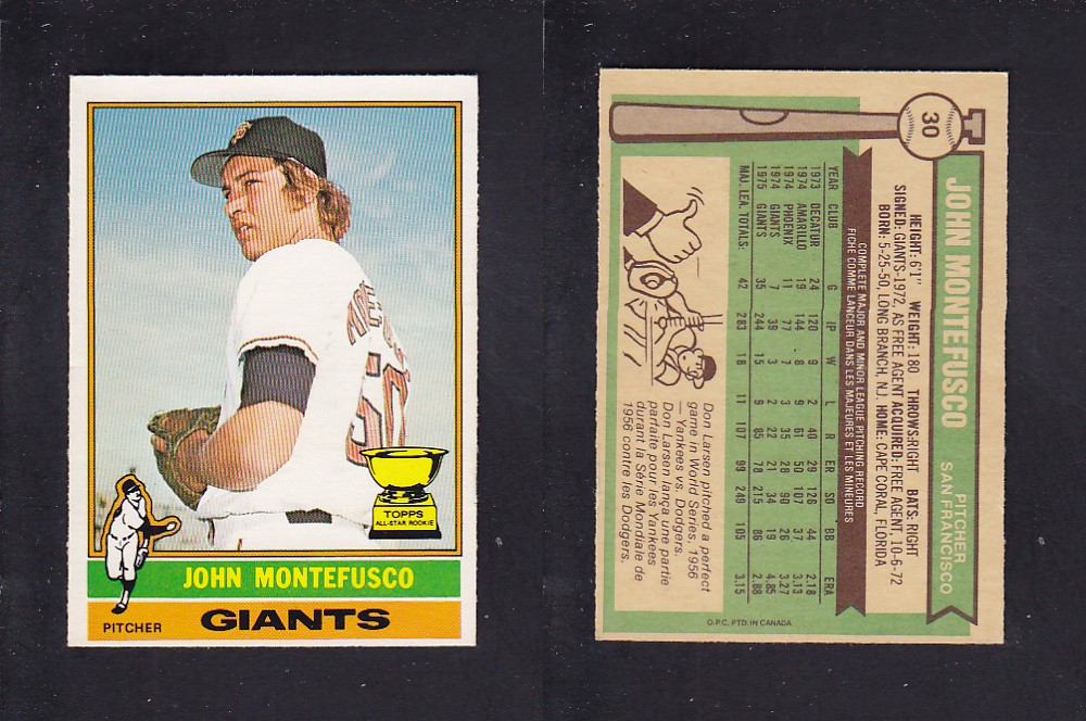 1976 O-PEE-CHEE BASEBALL CARD #30 J. MONTEFUSCO photo 1976 O-PEE-CHEE BASEBALL CARD #30 J. MONTEFUSCO photo