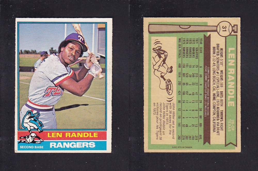 1976 O-PEE-CHEE BASEBALL CARD #31 L. RANDLE photo 1976 O-PEE-CHEE BASEBALL CARD #31 L. RANDLE photo