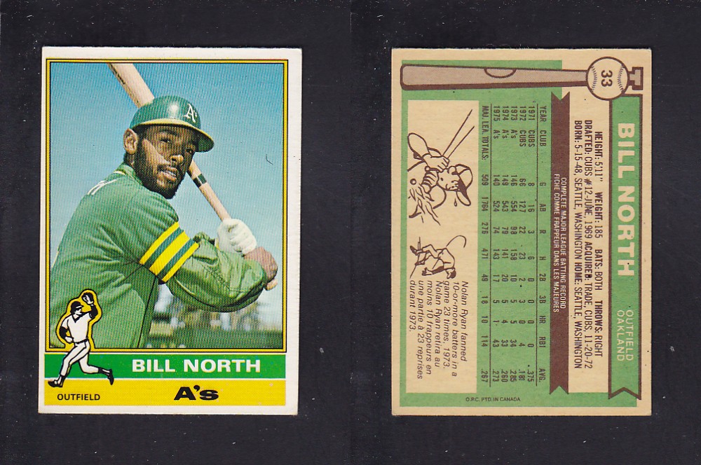 1976 O-PEE-CHEE BASEBALL CARD #33 B. NORTH photo 1976 O-PEE-CHEE BASEBALL CARD #33 B. NORTH photo