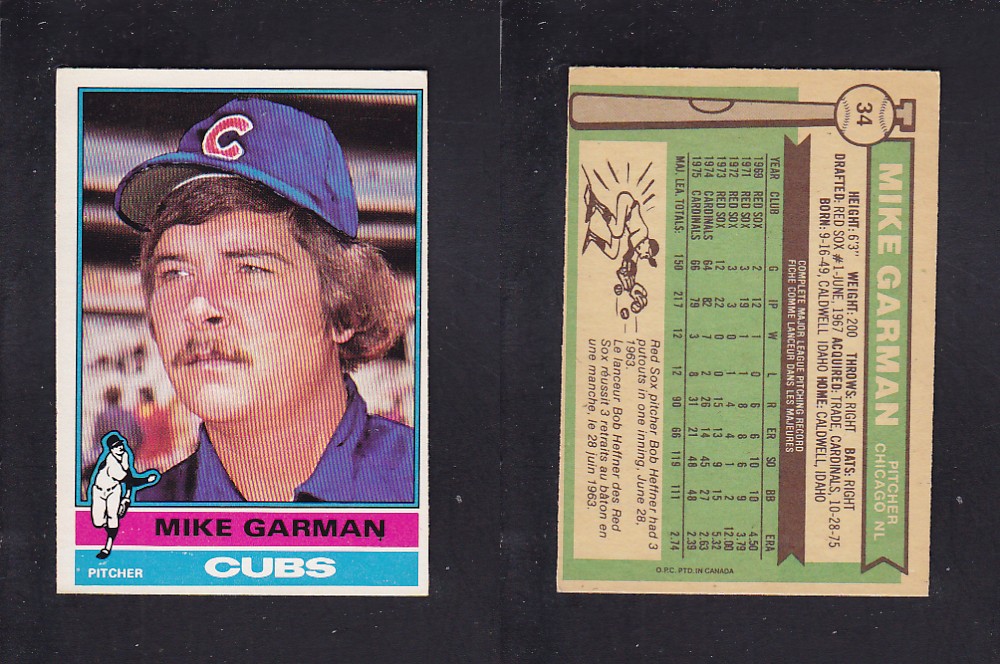 1976 O-PEE-CHEE BASEBALL CARD #34 M. GARMAN photo 1976 O-PEE-CHEE BASEBALL CARD #34 M. GARMAN photo