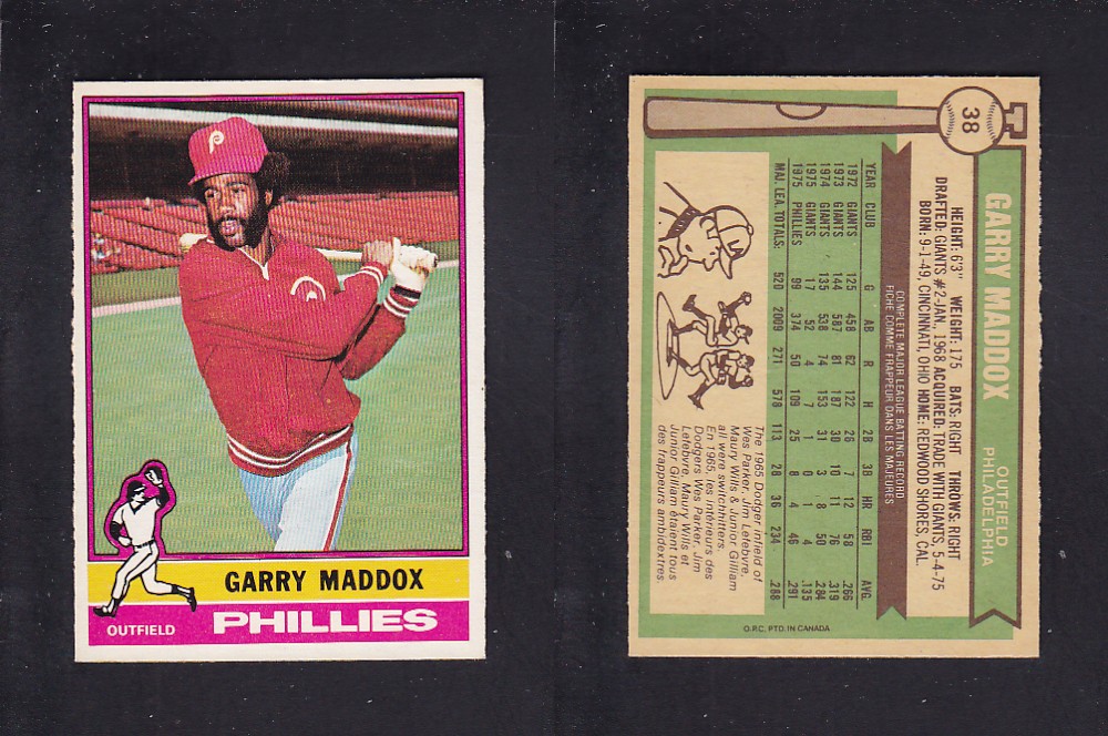1976 O-PEE-CHEE BASEBALL CARD #38 G. MADDOX photo 1976 O-PEE-CHEE BASEBALL CARD #38 G. MADDOX photo