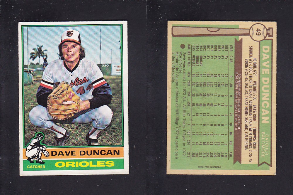 1976 O-PEE-CHEE BASEBALL CARD #49 D. DUNCAN photo 1976 O-PEE-CHEE BASEBALL CARD #49 D. DUNCAN photo
