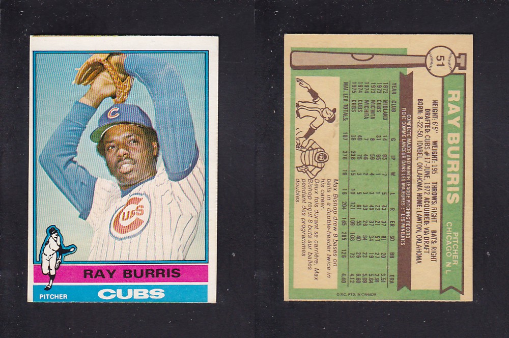 1976 O-PEE-CHEE BASEBALL CARD #51 R. BURRIS photo