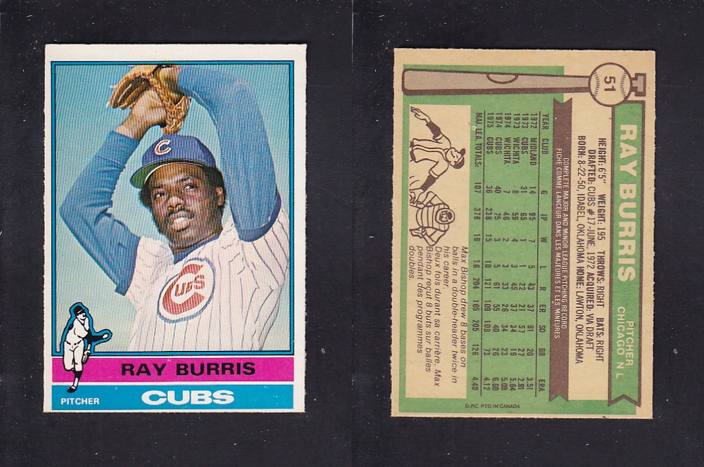 1976 O-PEE-CHEE BASEBALL CARD #51 R. BURRIS photo 1976 O-PEE-CHEE BASEBALL CARD #51 R. BURRIS photo
