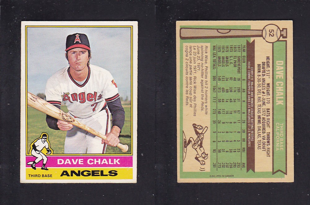 1976 O-PEE-CHEE BASEBALL CARD #52 D. CHALK photo 1976 O-PEE-CHEE BASEBALL CARD #52 D. CHALK photo