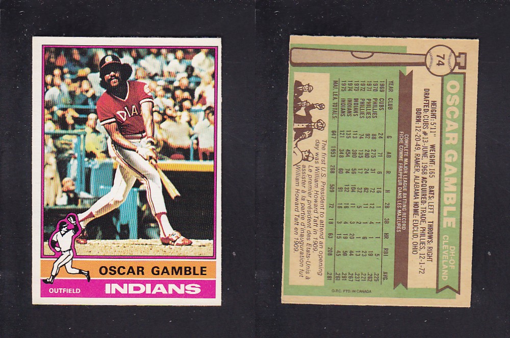 1976 O-PEE-CHEE BASEBALL CARD #74 O. GAMBLE photo 1976 O-PEE-CHEE BASEBALL CARD #74 O. GAMBLE photo