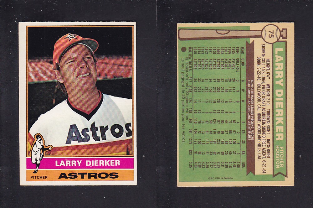 1976 O-PEE-CHEE BASEBALL CARD #75 L. DIERKER photo 1976 O-PEE-CHEE BASEBALL CARD #75 L. DIERKER photo