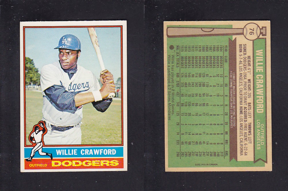 1976 O-PEE-CHEE BASEBALL CARD #76 W. CRAWFORD photo