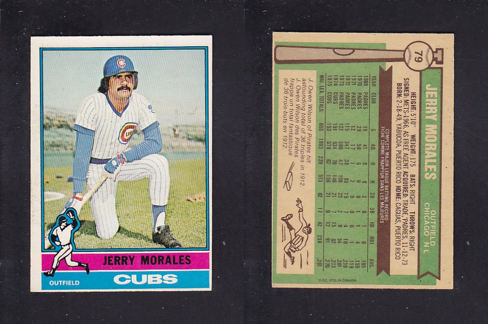 1976 O-PEE-CHEE BASEBALL CARD #79 J. MORALES photo 1976 O-PEE-CHEE BASEBALL CARD #79 J. MORALES photo
