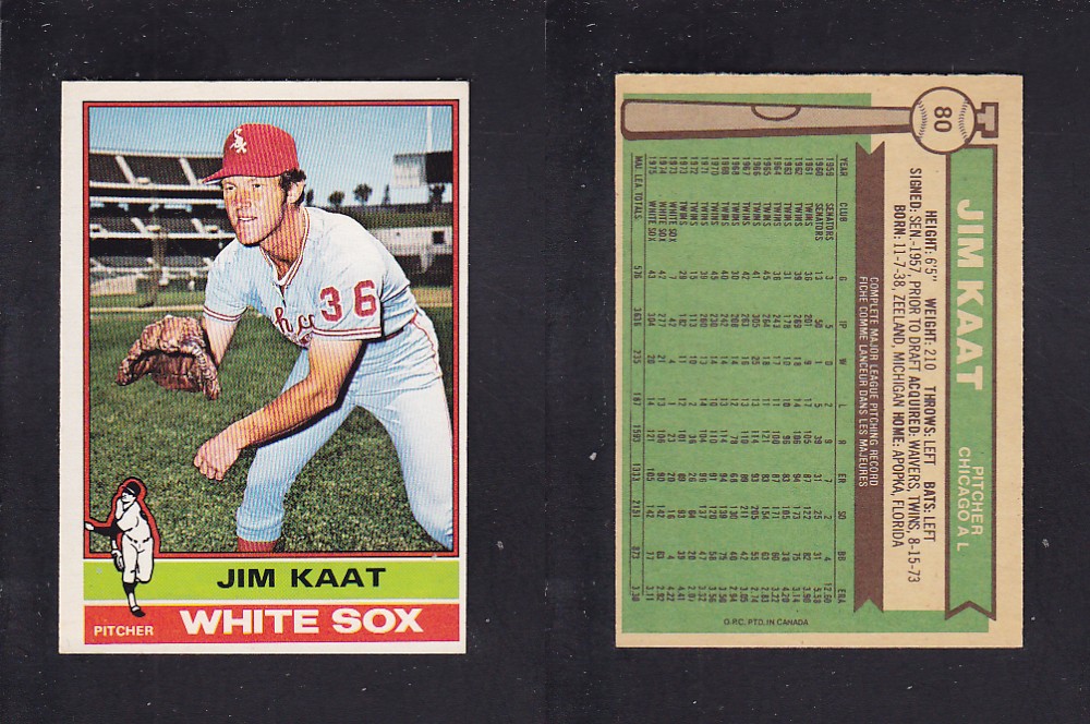 1976 O-PEE-CHEE BASEBALL CARD #80 J. KAAT photo 1976 O-PEE-CHEE BASEBALL CARD #80 J. KAAT photo