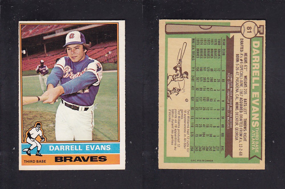 1976 O-PEE-CHEE BASEBALL CARD #81 D. EVANS photo