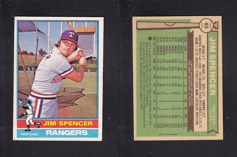 1976 O-PEE-CHEE BASEBALL CARD #83 J. SPENCER photo