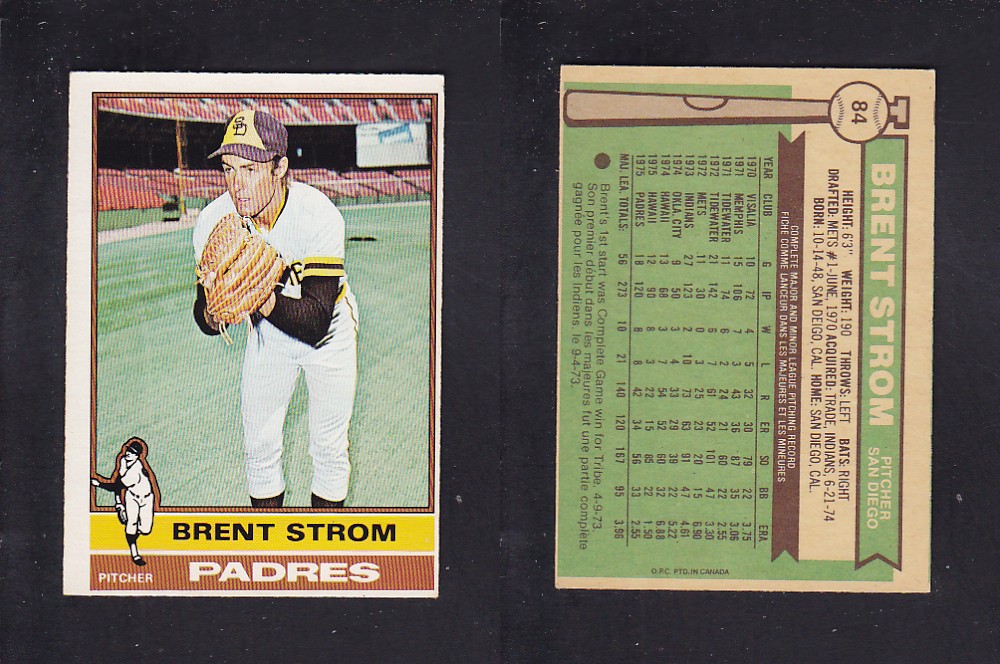 1976 O-PEE-CHEE BASEBALL CARD #84 B. STROM photo