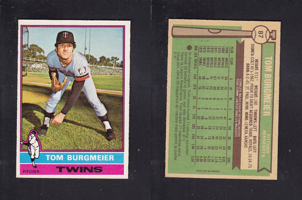 1976 O-PEE-CHEE BASEBALL CARD #87 T. BURGMEIER photo