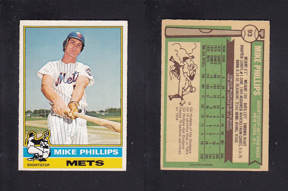 1976 O-PEE-CHEE BASEBALL CARD #93 M. PHILLIPS photo 1976 O-PEE-CHEE BASEBALL CARD #93 M. PHILLIPS photo