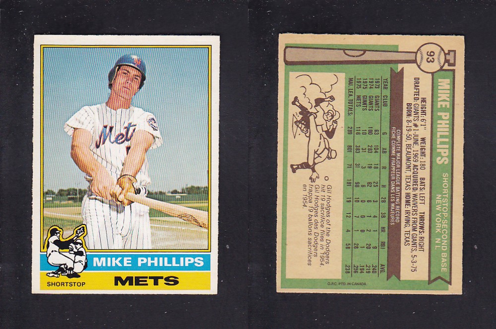 1976 O-PEE-CHEE BASEBALL CARD #93 M. PHILLIPS photo