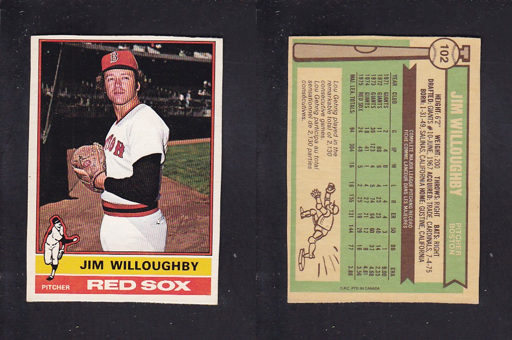 1976 O-PEE-CHEE BASEBALL CARD #102 J. WILLOUGHBY photo