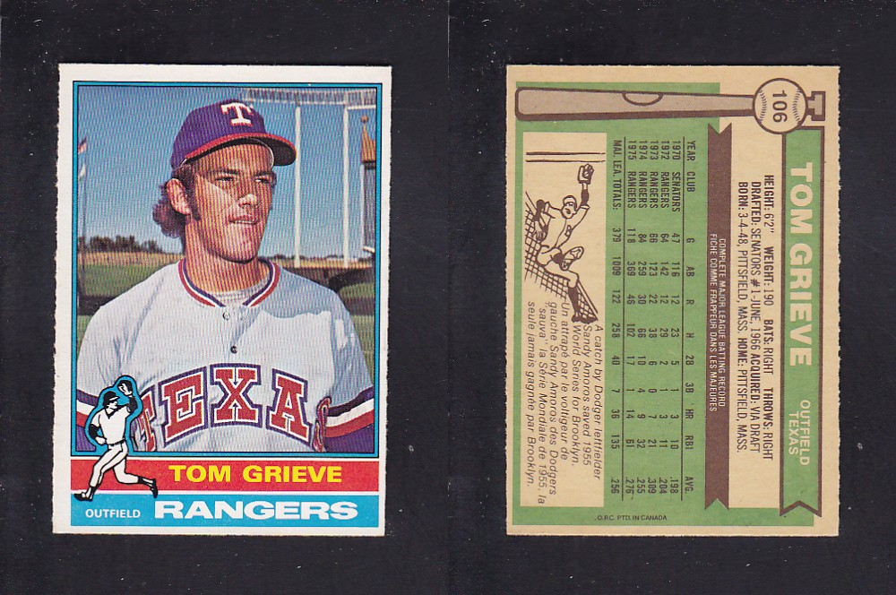 1976 O-PEE-CHEE BASEBALL CARD #106 T. GRIEVE  photo