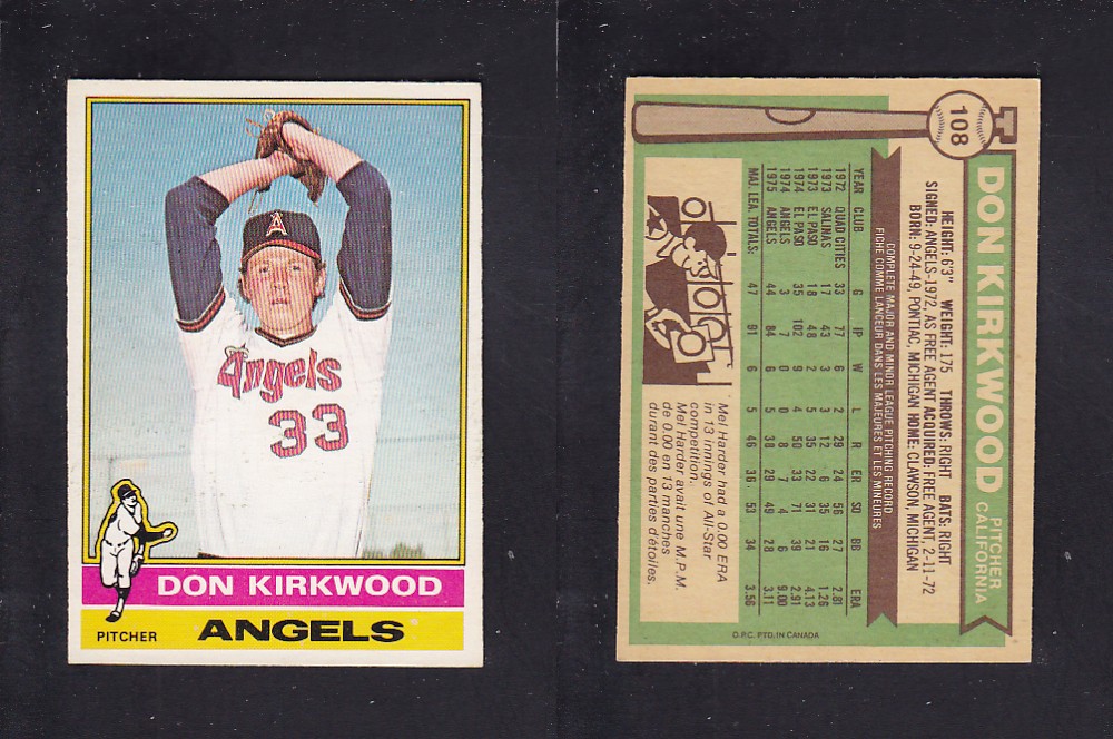 1976 O-PEE-CHEE BASEBALL CARD #108 D. KIRKWOOD photo