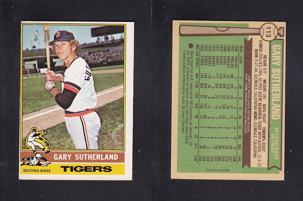 1976 O-PEE-CHEE BASEBALL CARD #113 G. SUTHERLAND photo