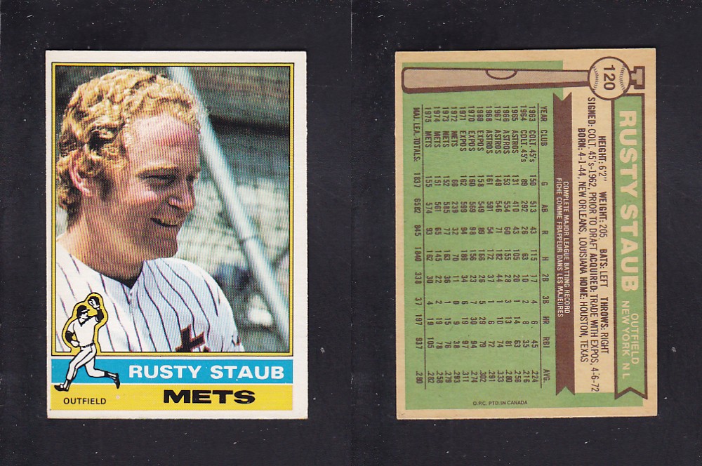 1976 O-PEE-CHEE BASEBALL CARD #120 R. STAUB photo 1976 O-PEE-CHEE BASEBALL CARD #120 R. STAUB photo