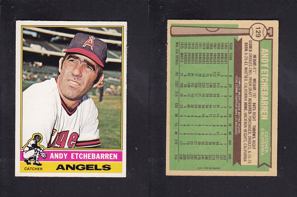 1976 O-PEE-CHEE BASEBALL CARD #129 A. ETCHEBARREN photo 1976 O-PEE-CHEE BASEBALL CARD #129 A. ETCHEBARREN photo