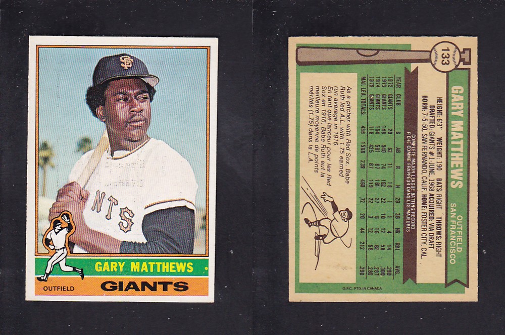1976 O-PEE-CHEE BASEBALL CARD #133 G. MATTHEWS photo 1976 O-PEE-CHEE BASEBALL CARD #133 G. MATTHEWS photo