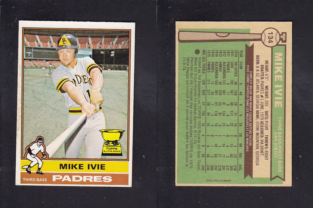 1976 O-PEE-CHEE BASEBALL CARD #134 M. IVIE photo 1976 O-PEE-CHEE BASEBALL CARD #134 M. IVIE photo