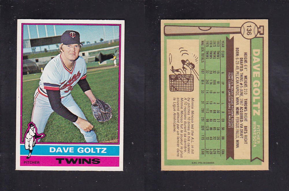 1976 O-PEE-CHEE BASEBALL CARD #136 D. GOLTZ photo 1976 O-PEE-CHEE BASEBALL CARD #136 D. GOLTZ photo