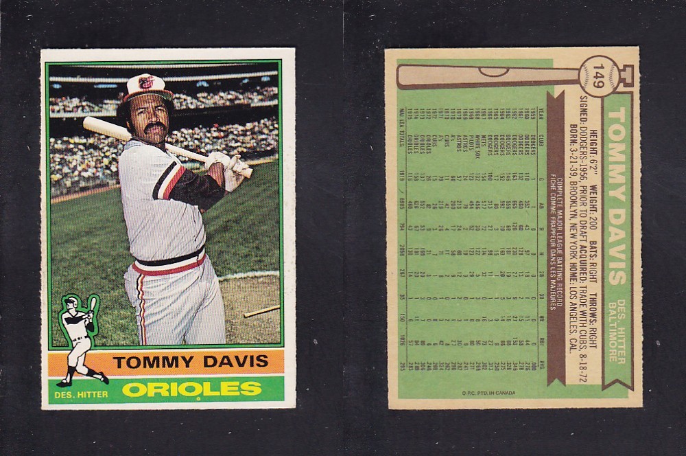 1976 O-PEE-CHEE BASEBALL CARD #149 T. DAVIS photo 1976 O-PEE-CHEE BASEBALL CARD #149 T. DAVIS photo