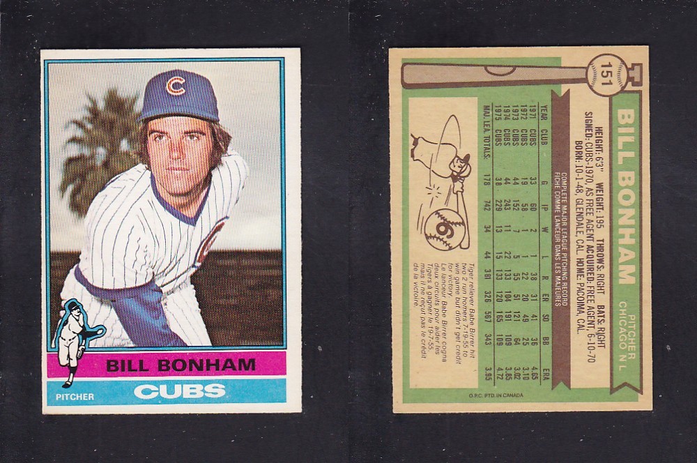 1976 O-PEE-CHEE BASEBALL CARD #151 B. BONHAM photo 1976 O-PEE-CHEE BASEBALL CARD #151 B. BONHAM photo