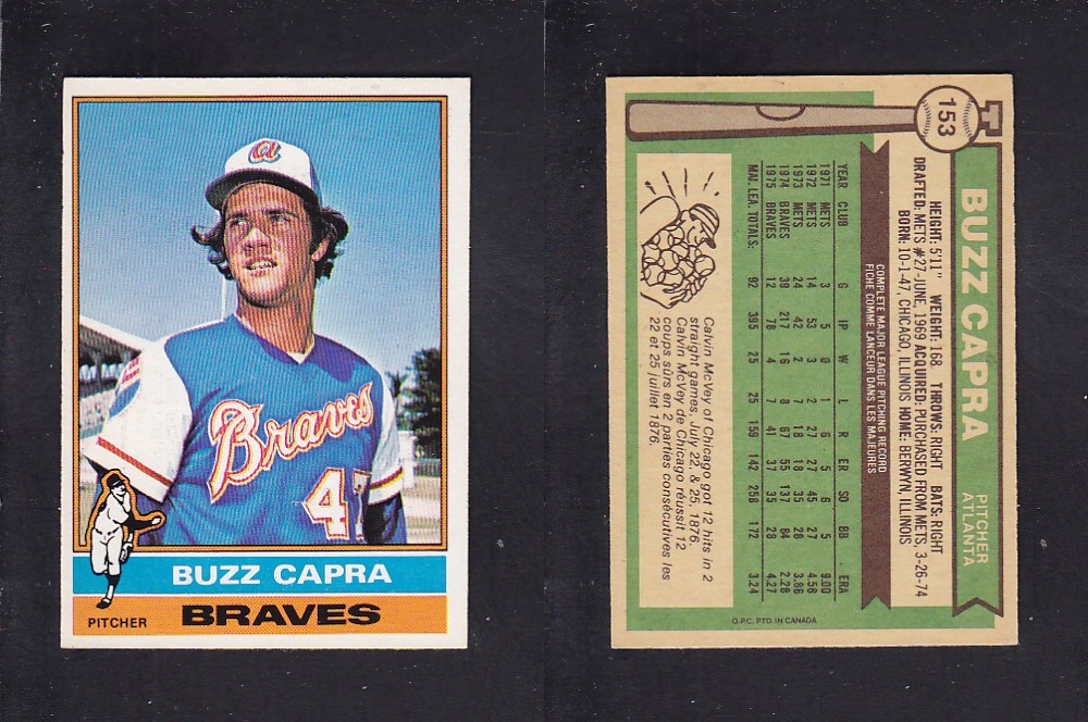 1976 O-PEE-CHEE BASEBALL CARD #153 B. CAPRA photo 1976 O-PEE-CHEE BASEBALL CARD #153 B. CAPRA photo