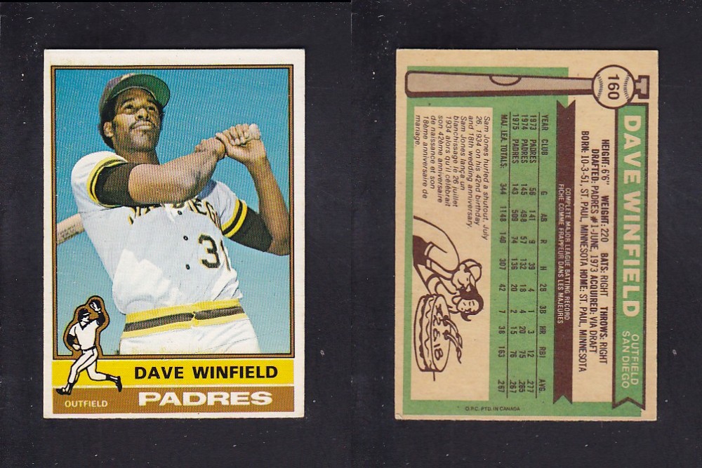 1976 O-PEE-CHEE BASEBALL CARD #160 D. WINFIELD photo 1976 O-PEE-CHEE BASEBALL CARD #160 D. WINFIELD photo
