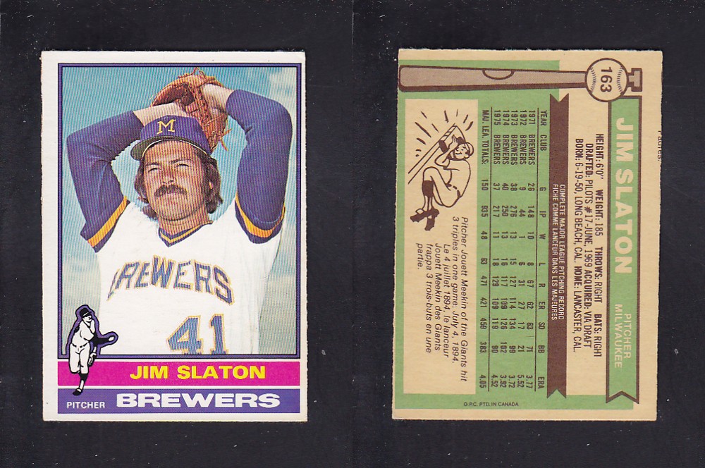 1976 O-PEE-CHEE BASEBALL CARD #163 J. SLATON photo