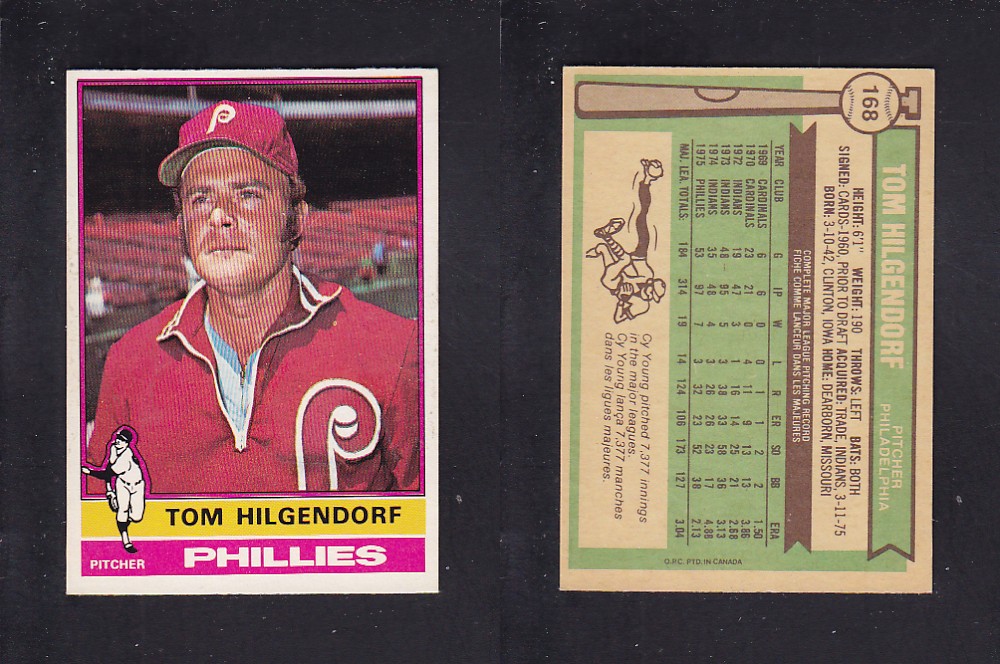 1976 O-PEE-CHEE BASEBALL CARD #168 T. HILGENDORF photo