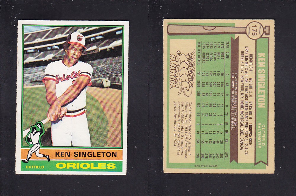 1976 O-PEE-CHEE BASEBALL CARD #175 K. SINGLETON photo 1976 O-PEE-CHEE BASEBALL CARD #175 K. SINGLETON photo