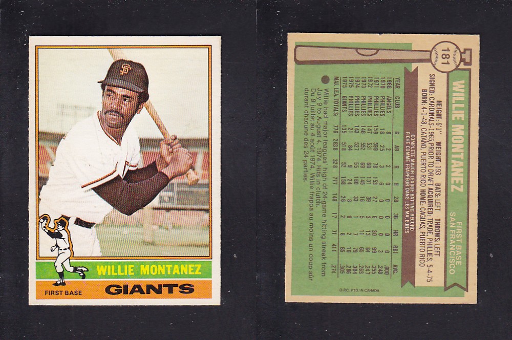 1976 O-PEE-CHEE BASEBALL CARD #181 W. MONTANEZ photo