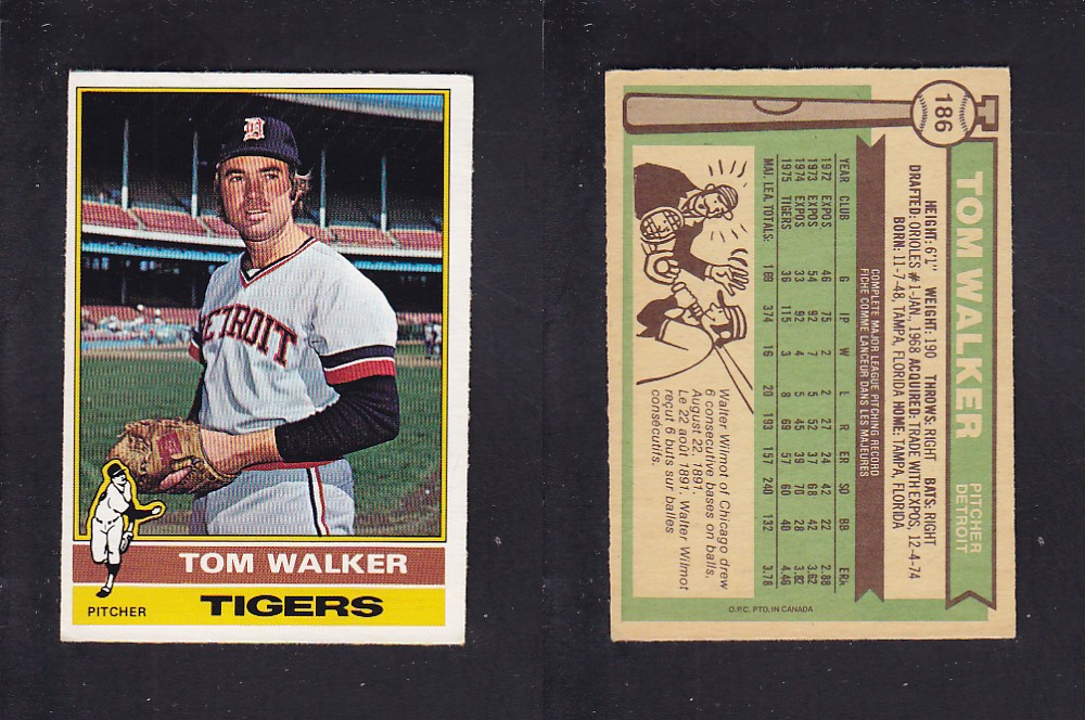 1976 O-PEE-CHEE BASEBALL CARD #186 T. WALKER photo 1976 O-PEE-CHEE BASEBALL CARD #186 T. WALKER photo
