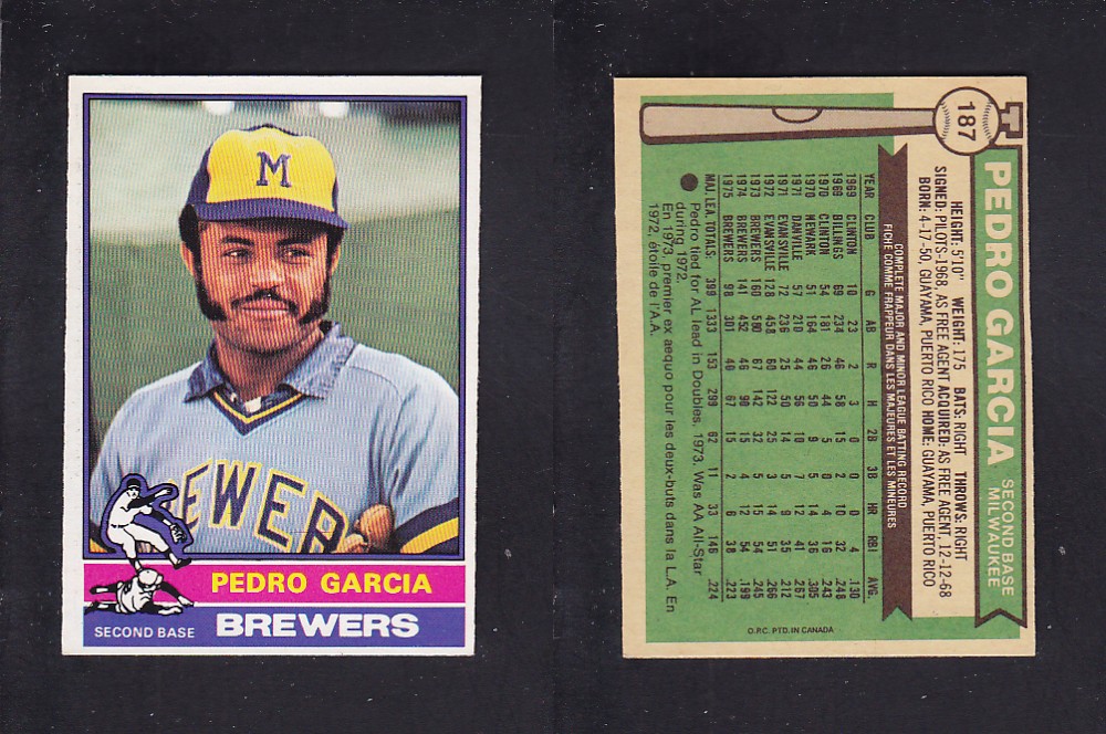1976 O-PEE-CHEE BASEBALL CARD #187 P. GARCIA photo 1976 O-PEE-CHEE BASEBALL CARD #187 P. GARCIA photo