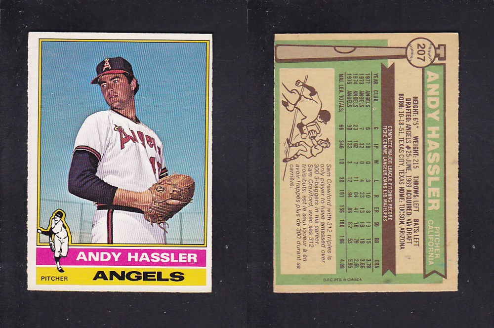 1976 O-PEE-CHEE BASEBALL CARD #207 A. HASSLER photo 1976 O-PEE-CHEE BASEBALL CARD #207 A. HASSLER photo